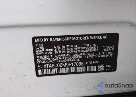 2021 BMW X5 Phev xDrive45E z USA, uszkodzony, nr VIN 5UXTA6C06M9F17086